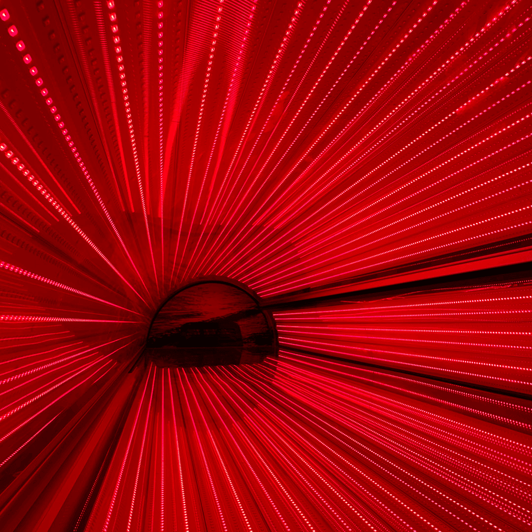 Illuminated LED panels inside Casa Soleil’s full-body red-light bed